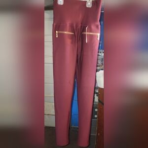 Slim High-Waist Burgundy Jumpsuit with Gold Zippers